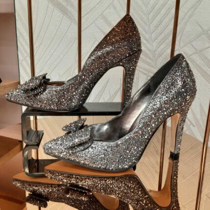 Дамски официални обувки Yoncy панделка сребристи