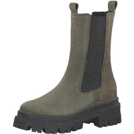 Дамски къси ботуши Tamaris естествена кожа зелени COMFORT-Lining