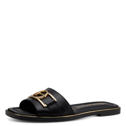 Елегантни дамски равни чехли  Tamaris  ANTISLIDE естествена кожа  черни