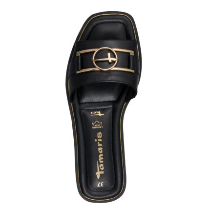 Елегантни дамски равни чехли  Tamaris  ANTISLIDE естествена кожа  черни