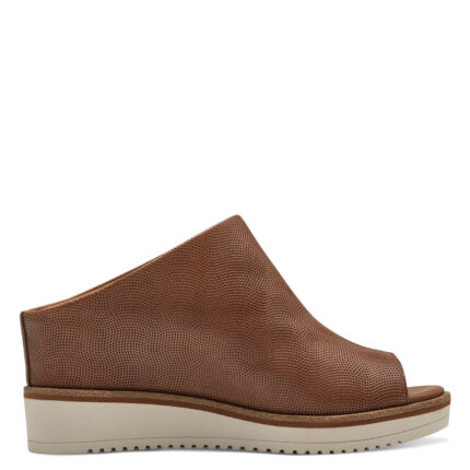 Дамски чехли на платформа естествена кожа Tamaris кафяви