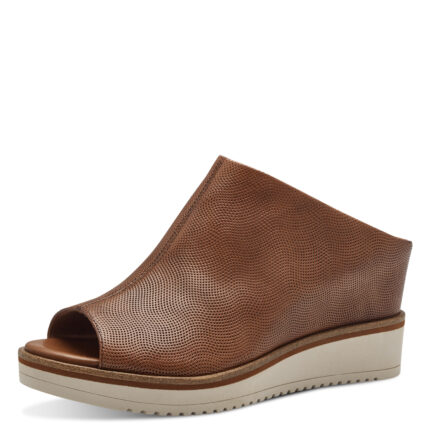 Дамски чехли на платформа естествена кожа Tamaris кафяви