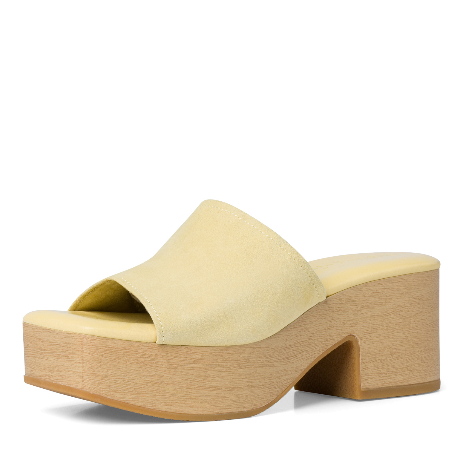 Дамски чехли  на ток  Tamaris естествена кожа жълти