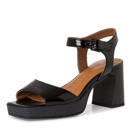 Дамски сандали на ток Tamaris естествена кожа Touch it черни