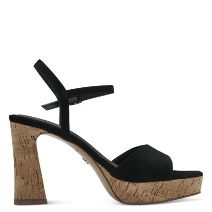 Дамски сандали на ток Tamaris естествен велур Touch it черни