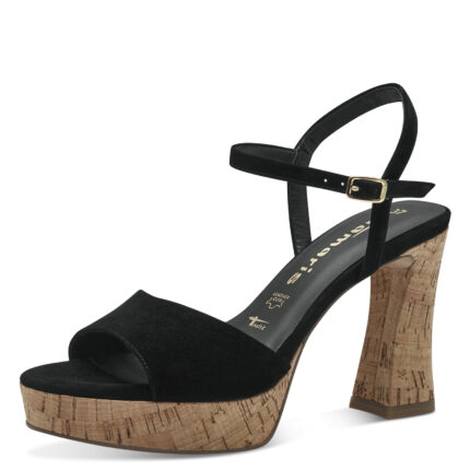 Дамски сандали на ток Tamaris естествен велур Touch it черни