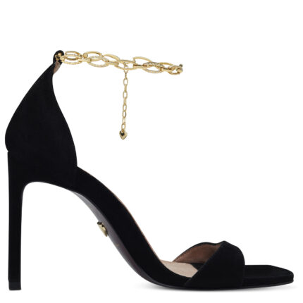 Дамски елегантни сандали  на ток Tamaris Heart and Sole естествена кожа  черни