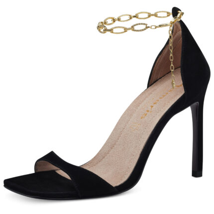 Дамски елегантни сандали  на ток Tamaris Heart and Sole естествена кожа  черни