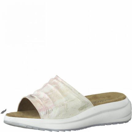 Дамски ежедневни чехли Caprice естествена кожа ширина H сребристи