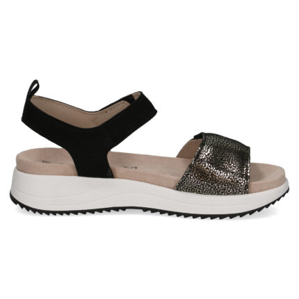 Дамски сандали Caprice естествена кожа черни/златисти