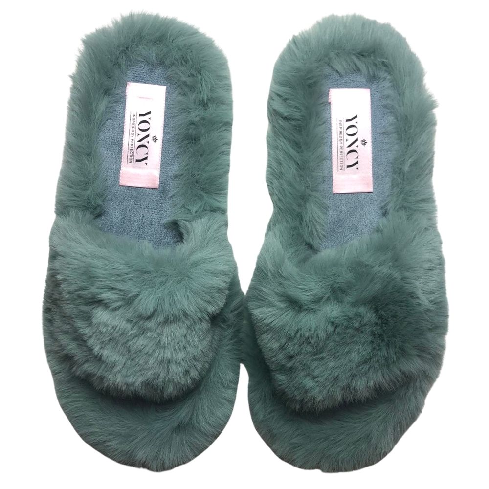 Дамски чехли с пух Yoncy светло сини