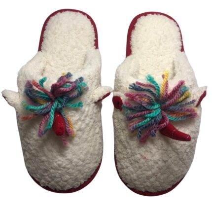 Дамски домашни чехли Kompass бели еднорог