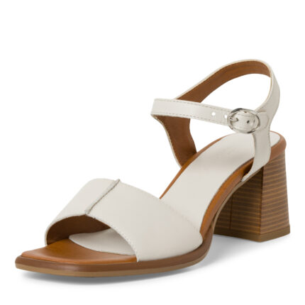 Дамски сандали на ток Tamaris естествена кожа Touch it слонова кост