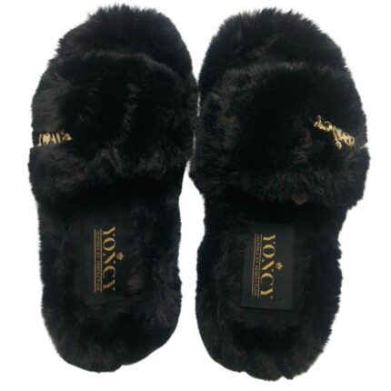 Дамски чехли Yoncy  черни с брошка