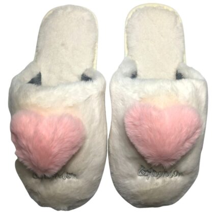 Дамски домашни чехли Kompass бели сърца