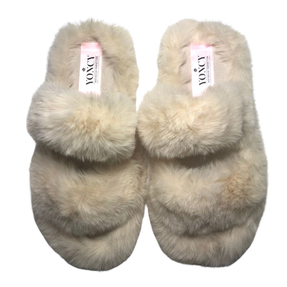 Дамски чехли с пух Yoncy бежови 