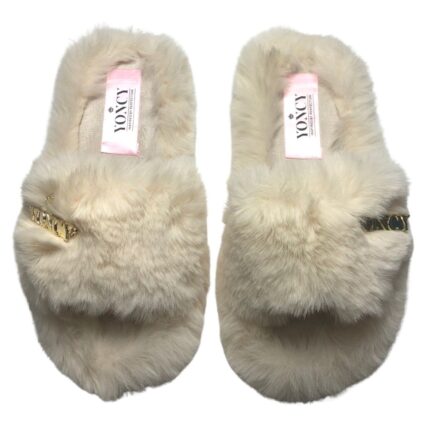 Дамски чехли Yoncy  бежови с брошка