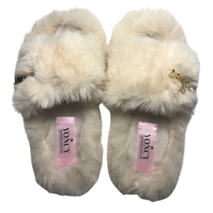 Дамски чехли Yoncy  бежови с брошка