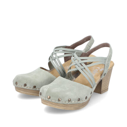 Дамски сандали тип сабо на ток Rieker  Antistres 66778-52 зелени