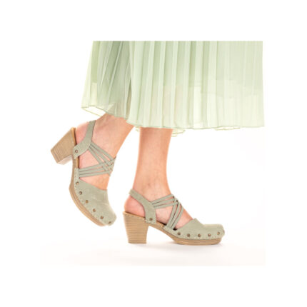 Дамски сандали тип сабо на ток Rieker  Antistres 66778-52 зелени