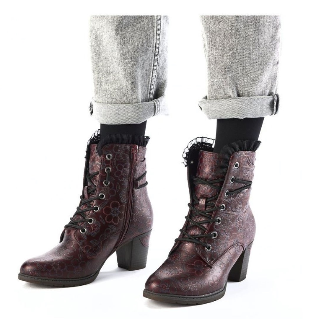 Дамски боти на ток RIEKER-96030-35 бордо