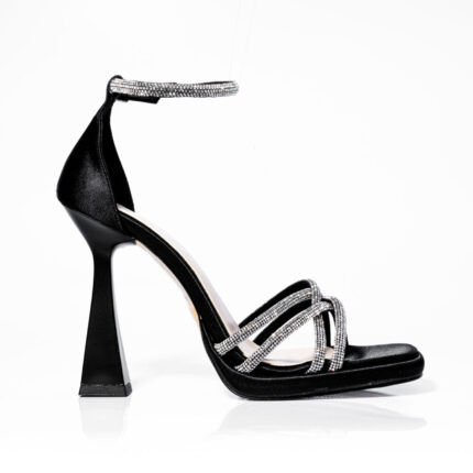 Дамски сандали на висок ток Yoncy черен сатен