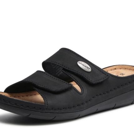 Дамски анатомични чехли естествена кожа Tamaris черни