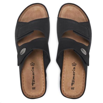 Дамски анатомични чехли естествена кожа Tamaris черни