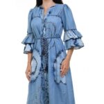 Дълга дамска рокля Yoncy деним - Image 3