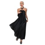 Дълга сатенена рокля Yoncy черна - Image 10