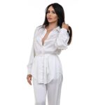Елегантен сатенен комплект Yoncy бял - Image 3