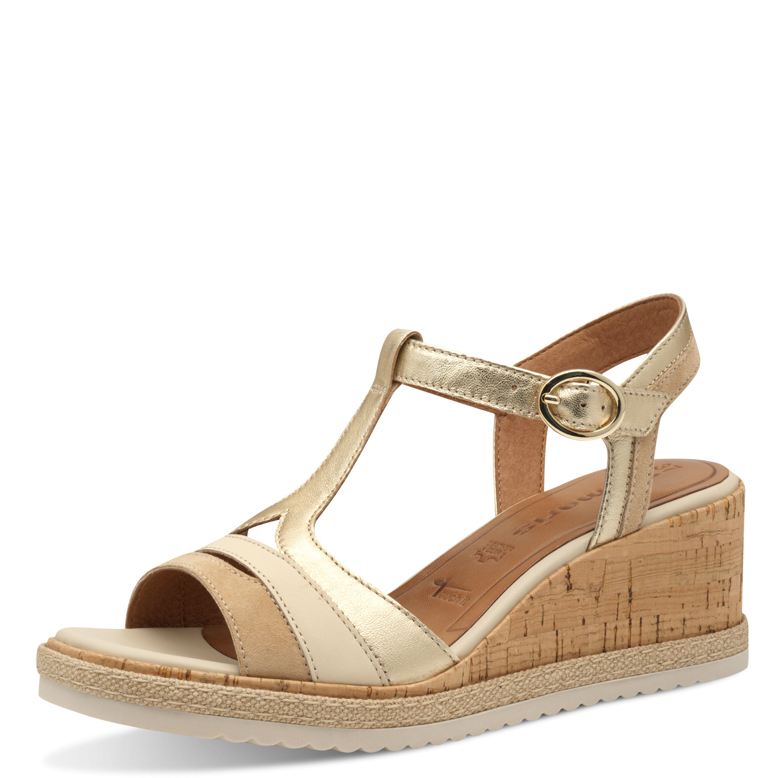 001-28358-44-942-300 Дамски сандали на платформа Tamaris Touch-it бежови/златисти - Image 1