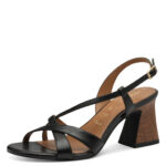 Дамски кожени сандали на ток Tamaris Touch-it черни