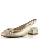 Дамски кожени обувки на нисък ток Ara H ширина златисти