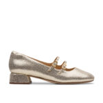 Дамски кожени обувки на ток Clarks златисти - Image 2