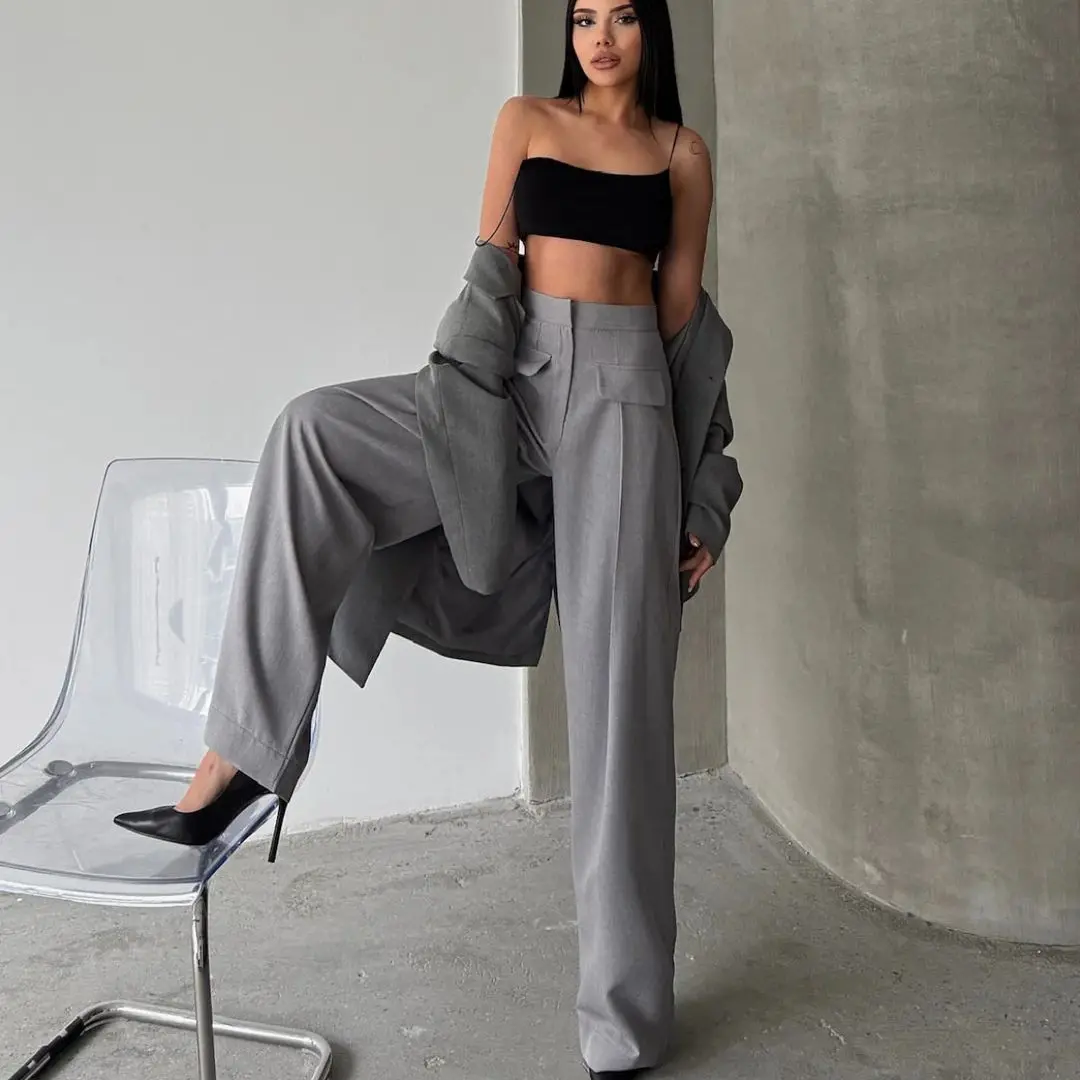 11217206-5.jpg Дамски панталон Yoncy сив - Image 1