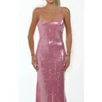 Официална дълга рокля Yoncy в нежен розов цвят - Image 2