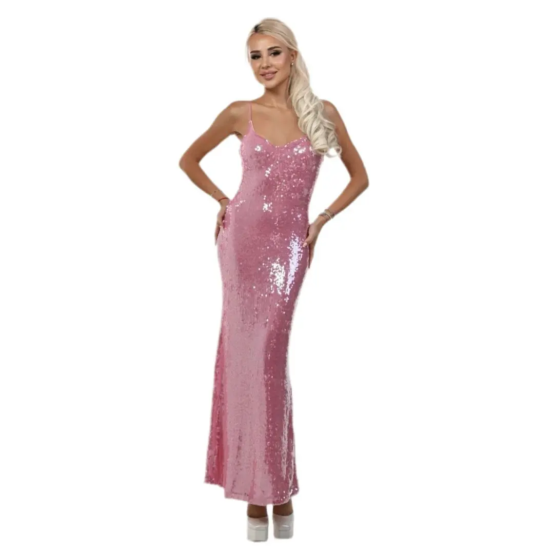 520фсс27-8 Официална дълга рокля Yoncy в нежен розов цвят - Image 1