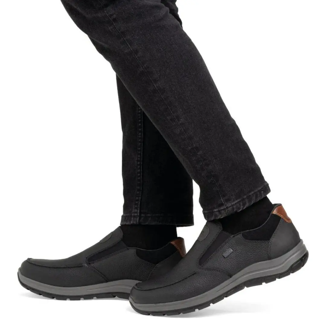 0365100-1.jpg Мъжки ежедневни обувки без връзки Rieker 03651-00 Tex мембрана черни - Image 1