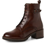 Дамски кожени боти на ток Tamaris Touch it кафяви