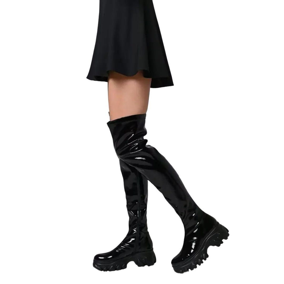 фесфевяа с Дамски лачени чизми Yoncy черни - Image 1